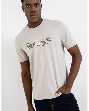 Tricou de bumbac cu imprimeu logo, Maro nisip