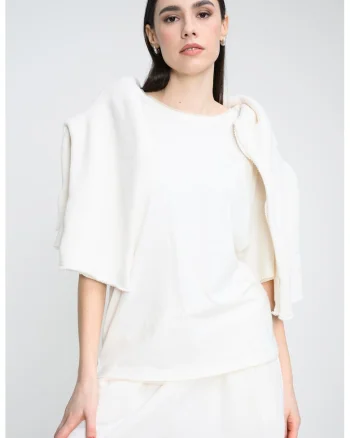 Tricou lejer cu model uni, Alb fildes