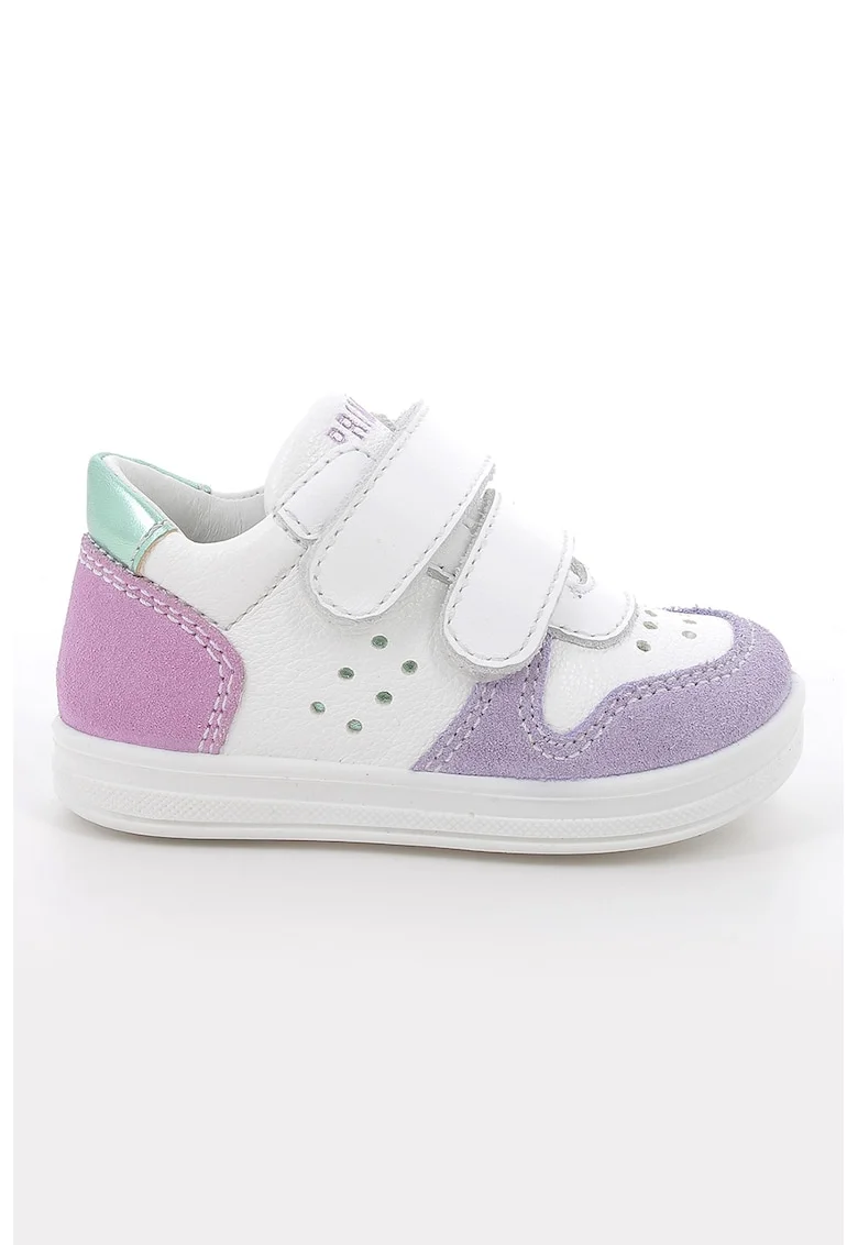 Pantofi sport din piele intoarsa si piele cu inchidere velcro, Alb/Violet/Verde pal/Roz
