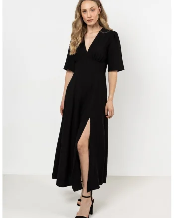 Rochie midi  neagra, raion/nailon