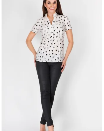 Camasa A089 pentru dama  Poliester, Cu flamingo, Alb/Negru