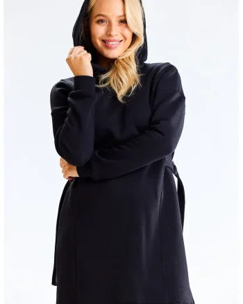 Rochie-hanorac din amestec de bumbac cu gluga si cordon
