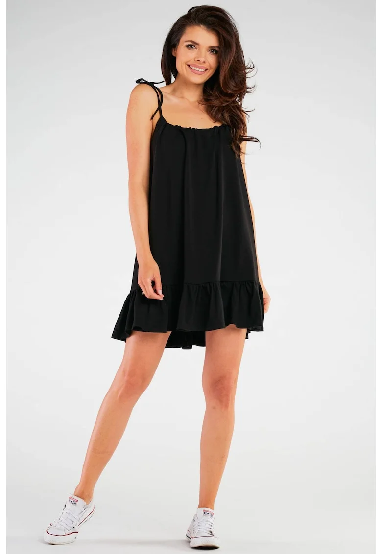 Rochie  M251, neagra, bumbac-lycra, cu volan, pentru femei insarcinate