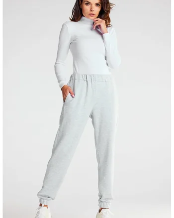 Pantaloni dama,  Bumbac/Elastan, Gri, Gri
