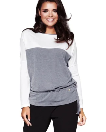 Bluza dama,  Poliester/Viscoza, Gri/Alb
