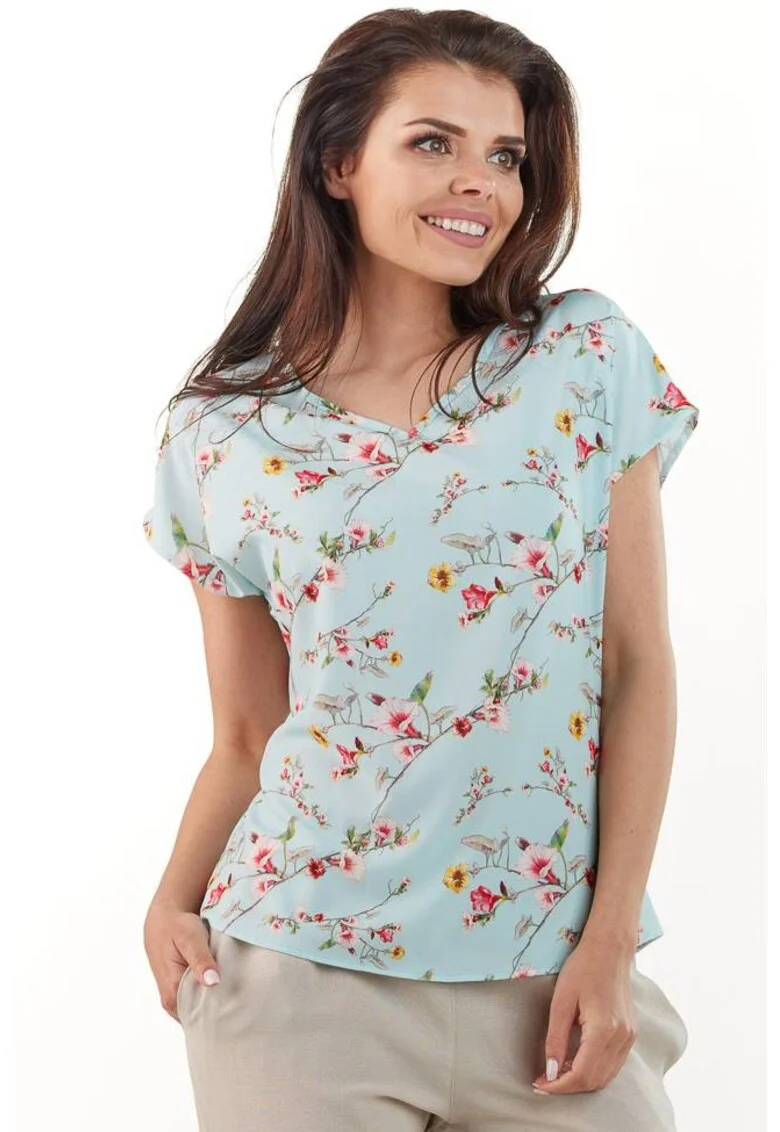 Bluza dama, Awama, Poliester, Albastru, model flori