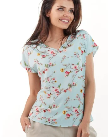 Bluza dama, Awama, Poliester, Albastru, model flori