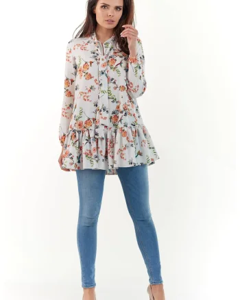 Bluza dama,  Poliester, Alb, Model flori