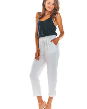 Pantaloni A303 pentru dama  Elastan/Viscoza, Alb