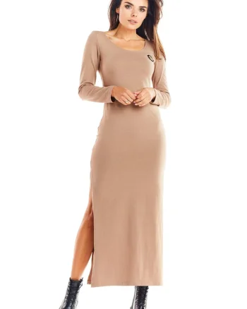 Rochie,  Bumbac/Lycra, Bej, Bej