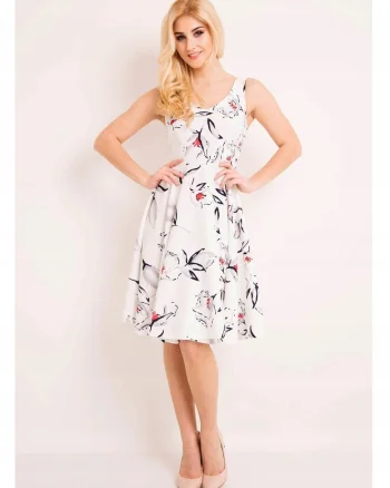 Rochie Midi Pentru Femei,  L038, Material 95% Poliester, 5% Elastan, De Inalta Calitate, Ecru, Decolteu Adanc, Fara Inchidere, Fara Maneci, De Inalta Calitate, Ecru, Ecru