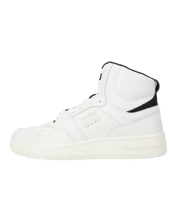 Pantofi sport mid-high de piele, Alb/Negru