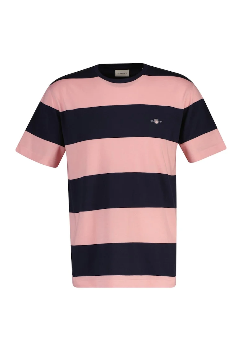Tricou cu decolteu la baza gatului si model in dungi, Roz