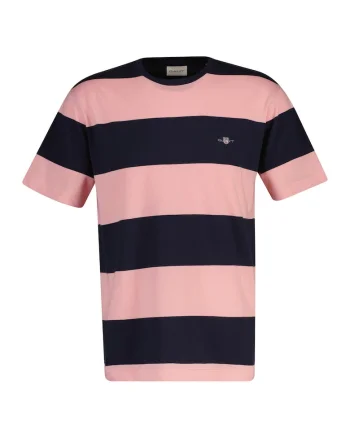 Tricou cu decolteu la baza gatului si model in dungi, Roz