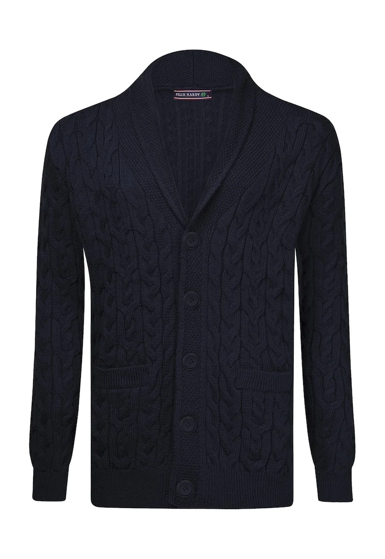 Cardigan din bumbac cu model torsade si nasturi, Albastru ultramarin
