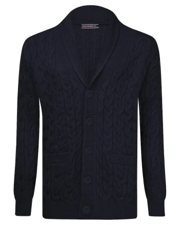 Cardigan din bumbac cu model torsade si nasturi, Albastru ultramarin