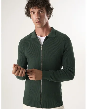 Cardigan cu fermoar si maneci raglan, Verde aquamarin