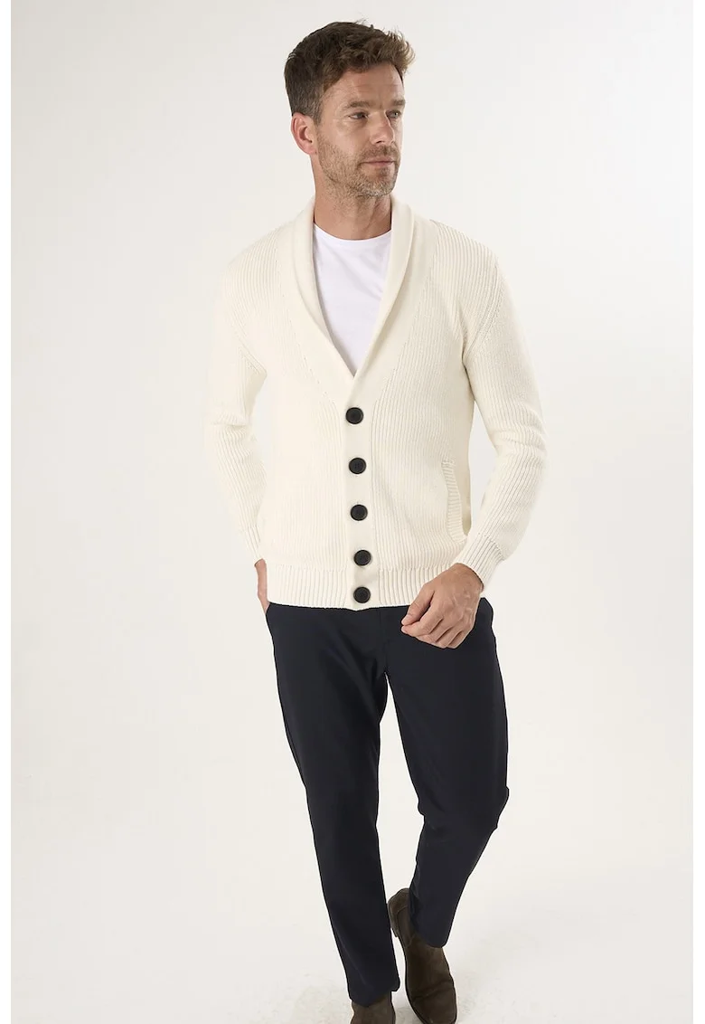 Cardigan cu decolteu in V si buzunare laterale, Crem