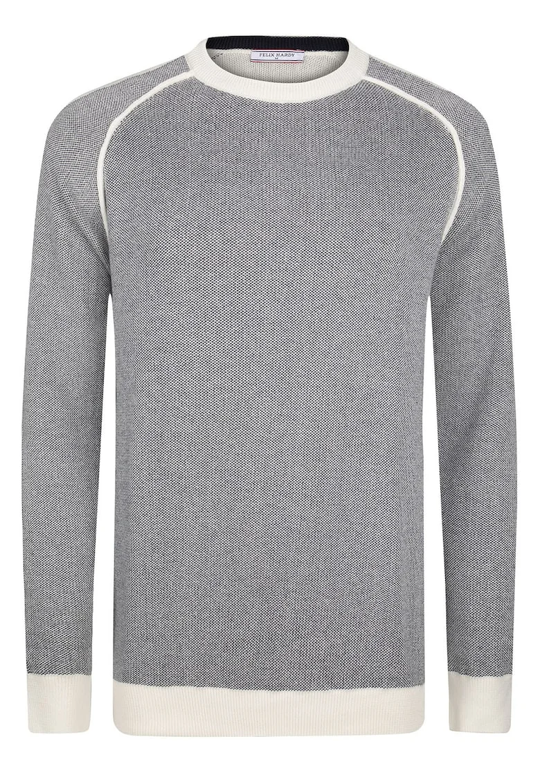 Pulover din bumbac cu maneci raglan, Gri inchis melange/Crem