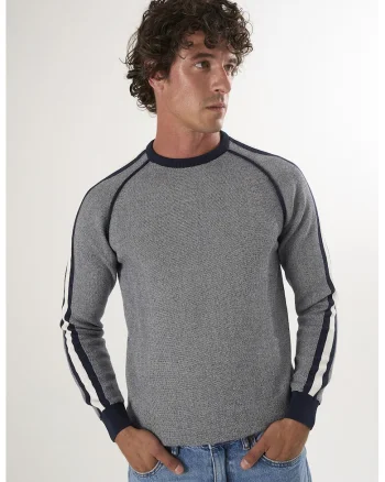Pulover din bumbac cu maneci raglan, Gri inchis melange/Bleumarin