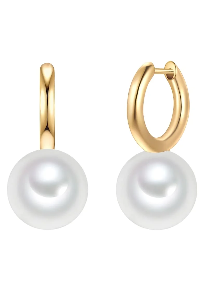Cercei rotunzi placati cu aur de 14K decorati cu perle sintetice, Auriu