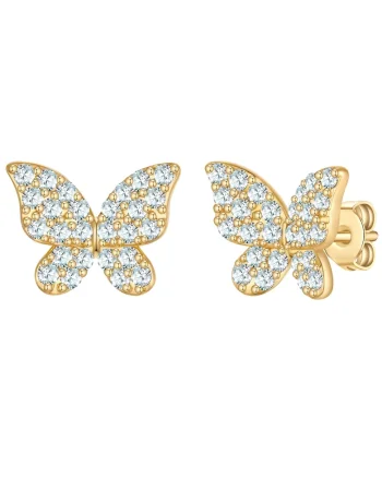 Cercei cu tija, in forma de fluturi, placati cu aur de 14K, decorati cu zirconia, Auriu