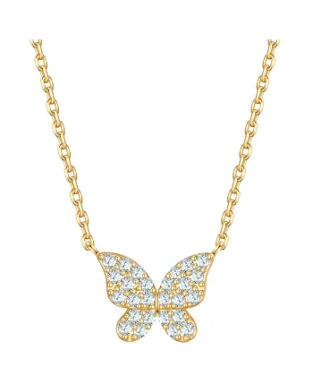 Colier cu pandantiv fluture si zirconia, Auriu