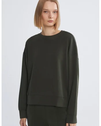 Bluza lejera cu decolteu rotund, Kaki