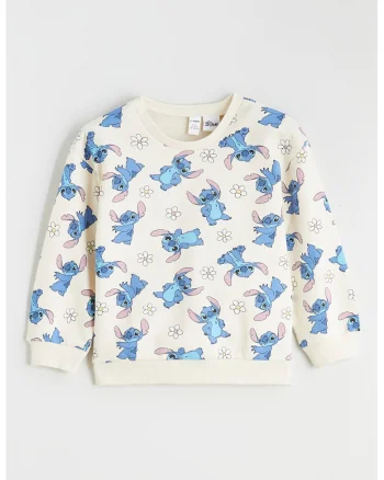 Bluza cu model Stitch, Albastru/Alb murdar