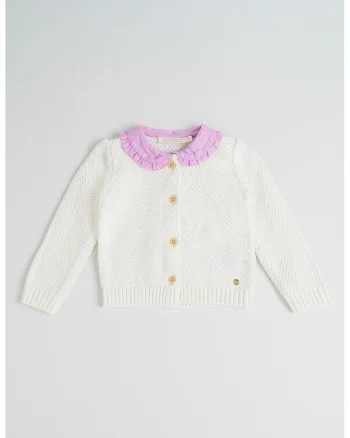 Cardigan tricotat din amestec de lana cu guler Peter-Pan, Alb murdar