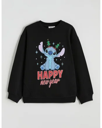 Bluza de trening cu imprimeu Stitch, Albastru deschis/Negru