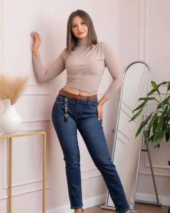 Blugi dama slim-fit, talie inalta, albastru clasic ,   Kiara