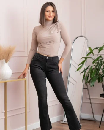 Blugi dama evazati, talie inalta, negru ,   Christina