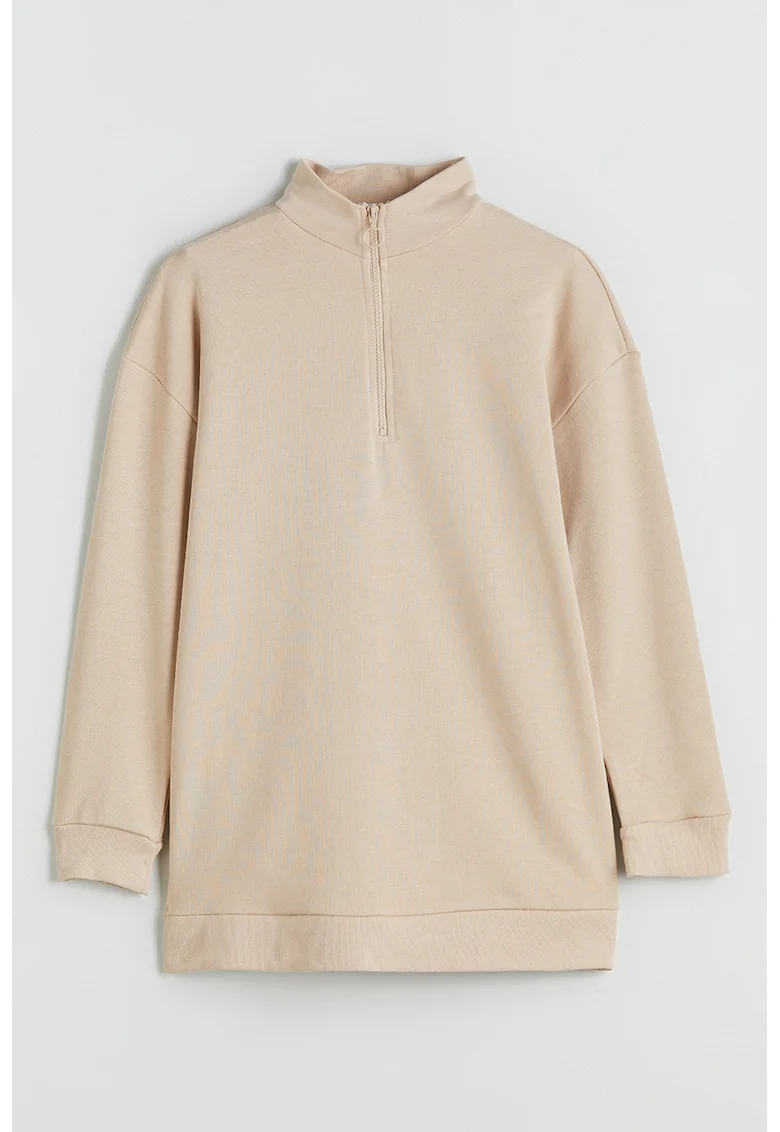 Bluza de trening uni cu fenta cu fermoar, Maro nisip