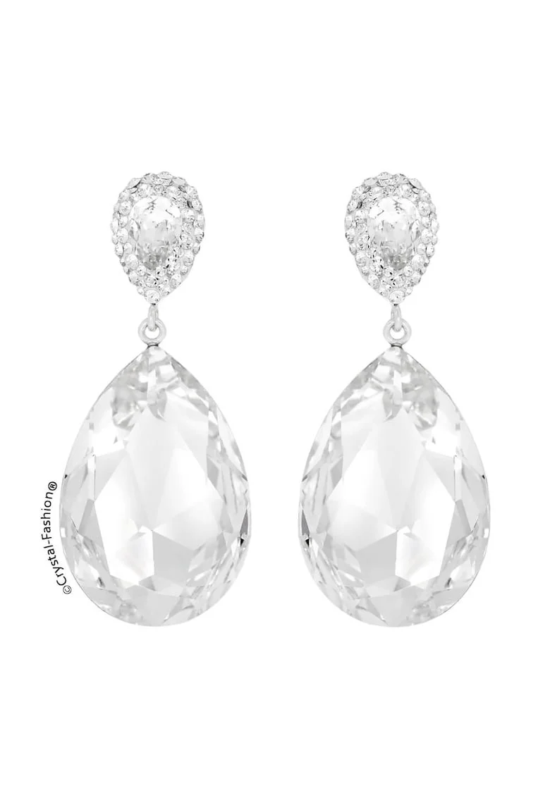 Cercei cu cristale Swarovski® Angelina Pear 4.8cm surub Crystal Clear