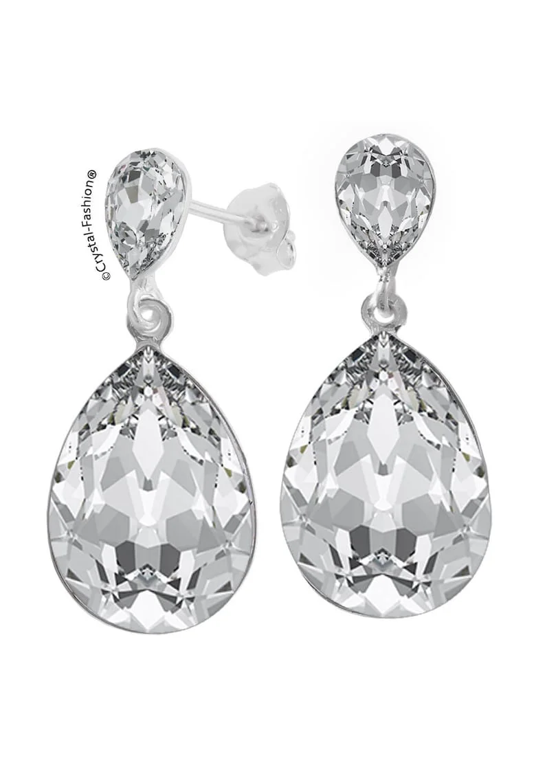 Cercei cu cristale Swarovski® Angelina Pear 3.2cm surub, Crystal Clear