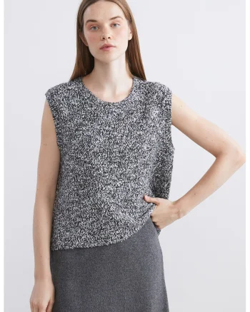 Pulover fara maneci cu decolteu rotund, Alb/Negru