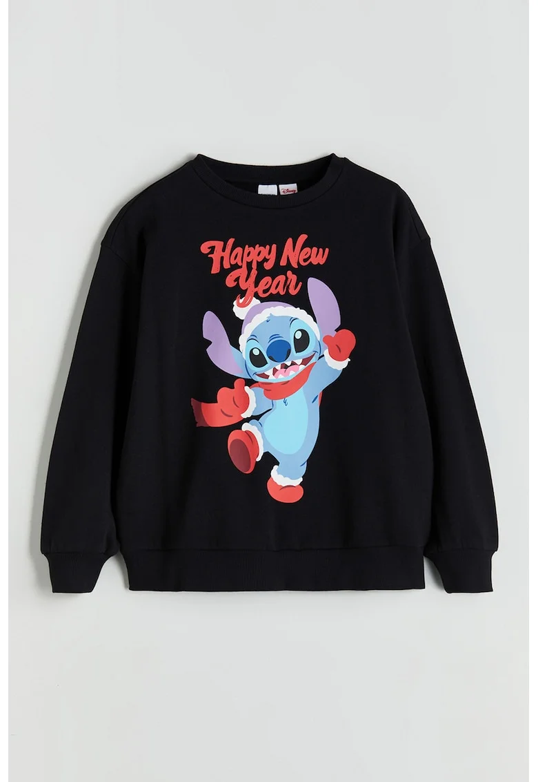 Bluza de trening cu imprimeu text si Stitch, Rosu/Negru/Albastru lavanda