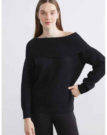 Pulover uni cu decolteu pe umeri, Negru
