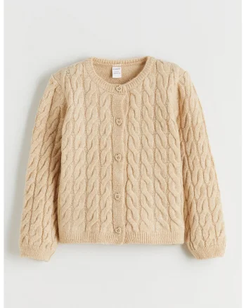 Cardigan cu model torsade si nasturi, Maro nisip