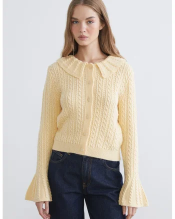 Cardigan tricotat cu maneci clopot, Bej