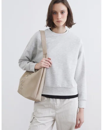 Bluza de trening cu decolteu la baza gatului si model uni, Gri melange