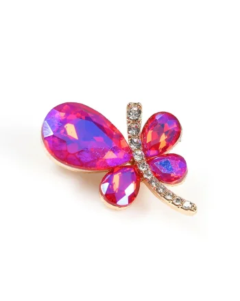 Brosă  fluture cu pietre roz, auriu, 2.5x3cm