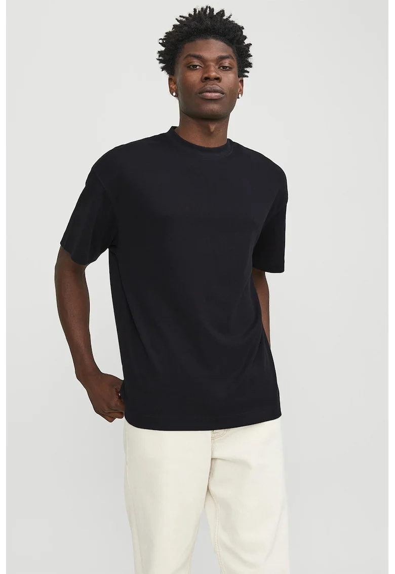 Tricou cu decolteu la baza gatului, din amestec de bumbac organic, Negru