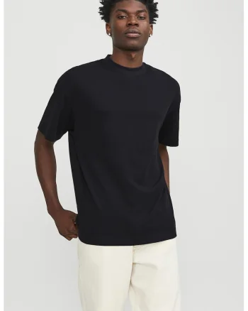 Tricou cu decolteu la baza gatului, din amestec de bumbac organic, Negru