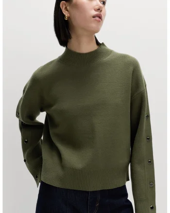 Pulover cu slituri cu nasturi, Verde feriga