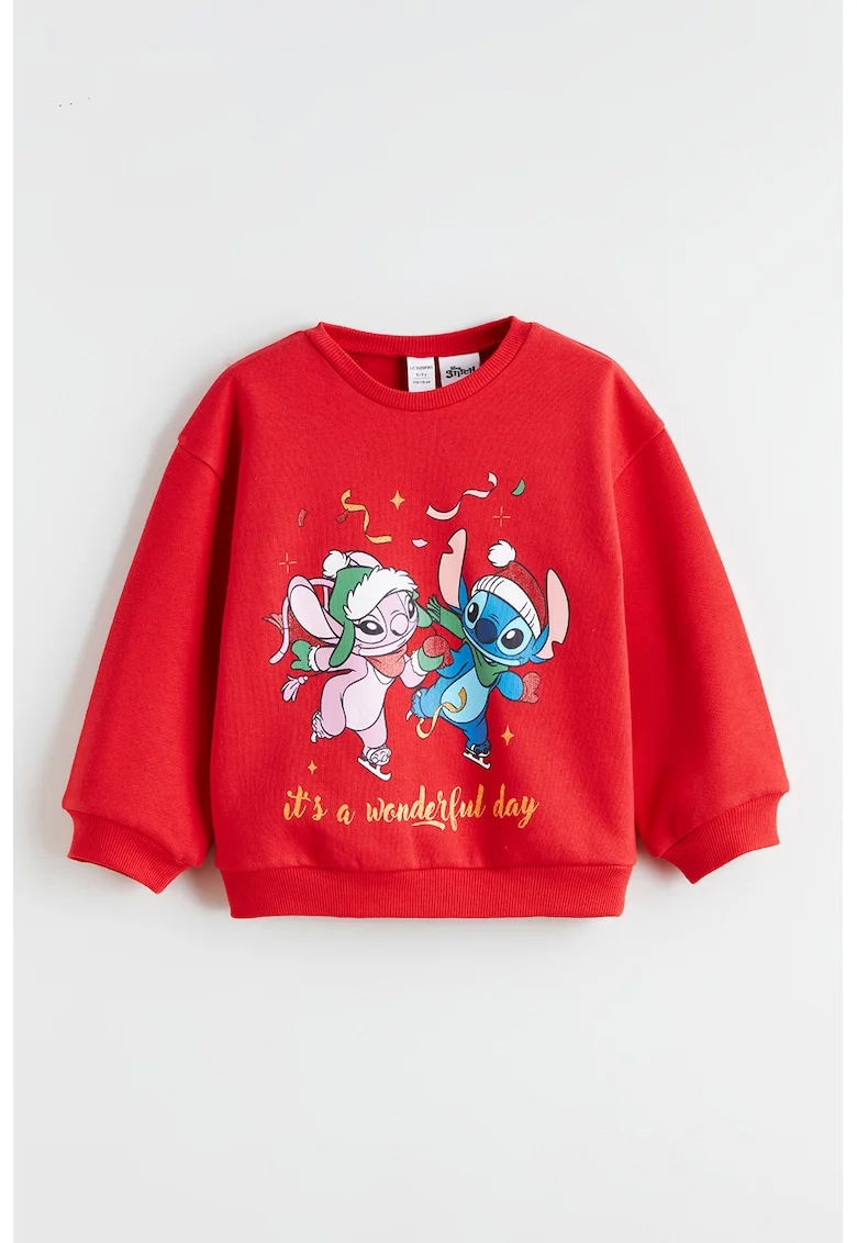 Bluza de trening din amestec de bumbac cu imprimeu de Craciun, Rosu vermillion