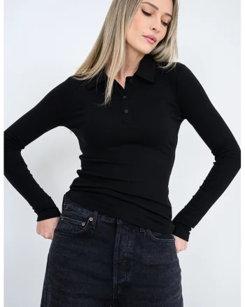 Bluza polo slim fit Amos, Negru