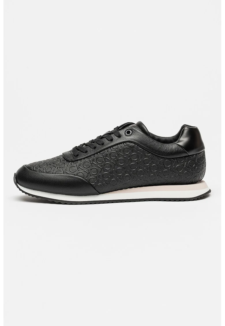 Pantofi sport din piele ecologica cu model monograma, Negru