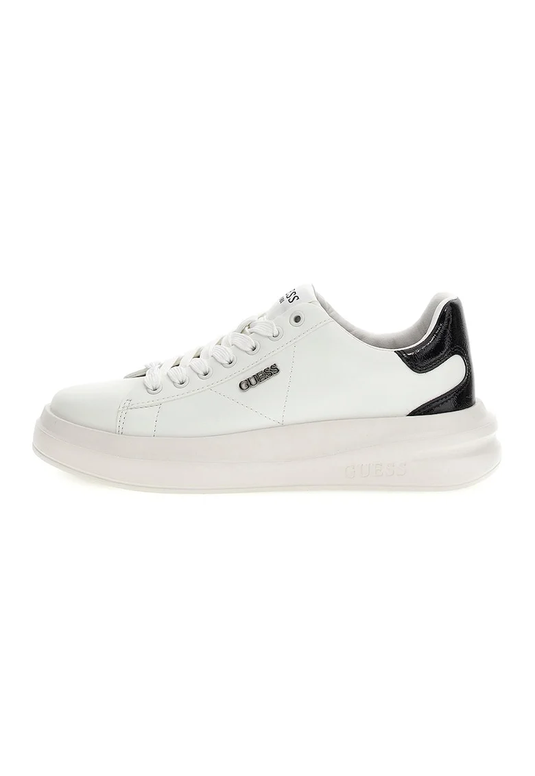 Pantofi sport din piele cu aplicatie logo, Alb/Negru